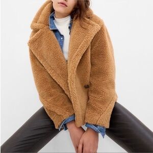 NWT GAP Women's Camel Sherpa Moto Teddy Jacket size L